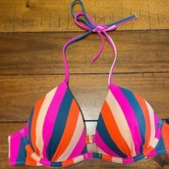 Shade & Shore Striped Halter Bikini Top 34D - Picture 1 of 4